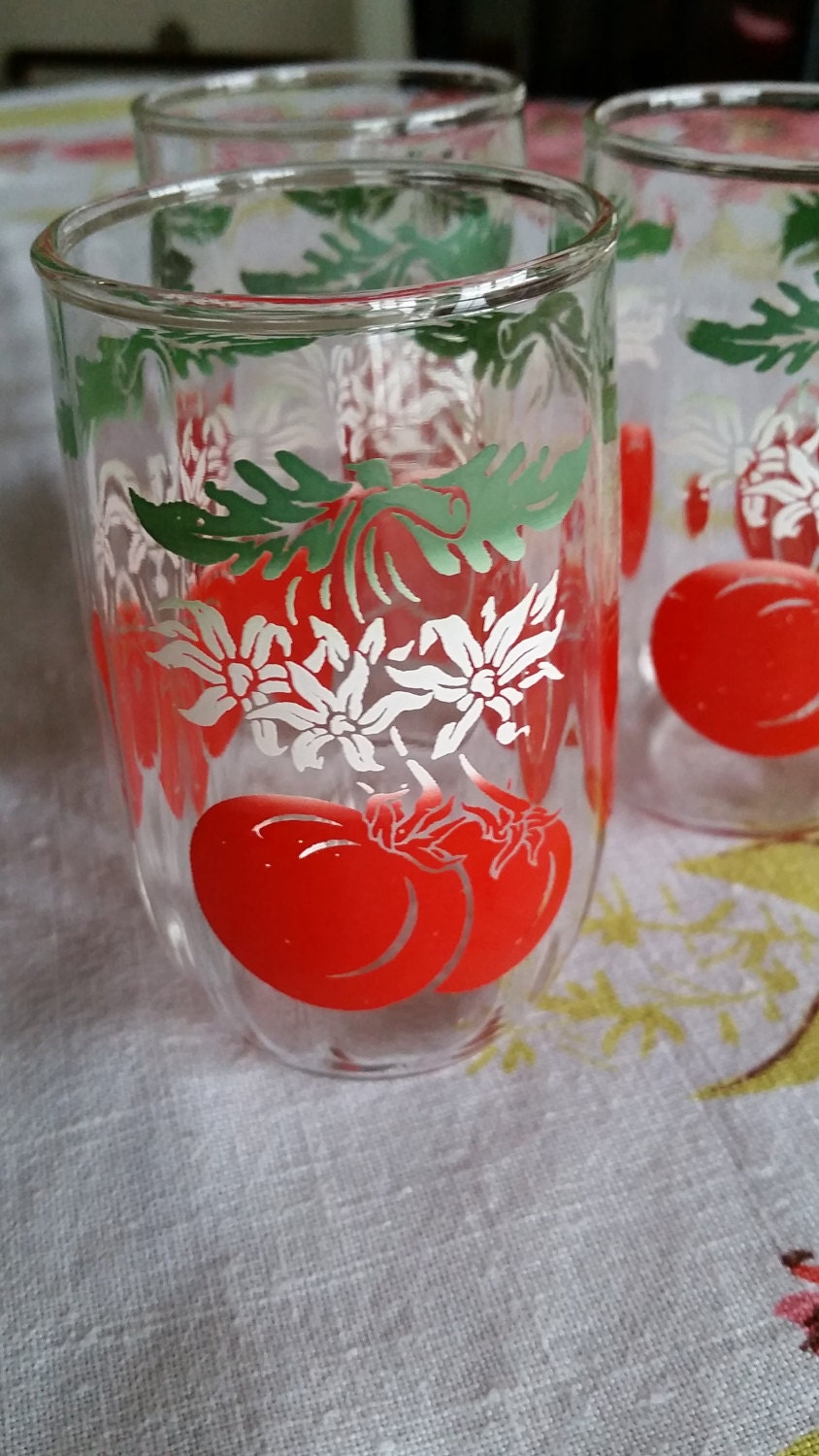 Vintage Orange Juice Glasses with Tomato by TheRoyalPorcupine