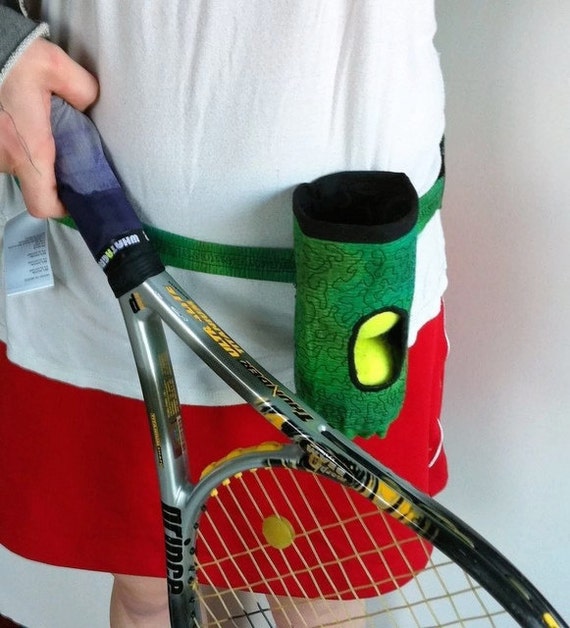 Green Quilted Tennis Racquet Cover and Ball Holder Strap Set