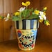 Hand Painted herb pot with charming rooster and roses tolepainting artwork