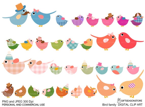 Bird family Digital clip art for Personal and Commercial use