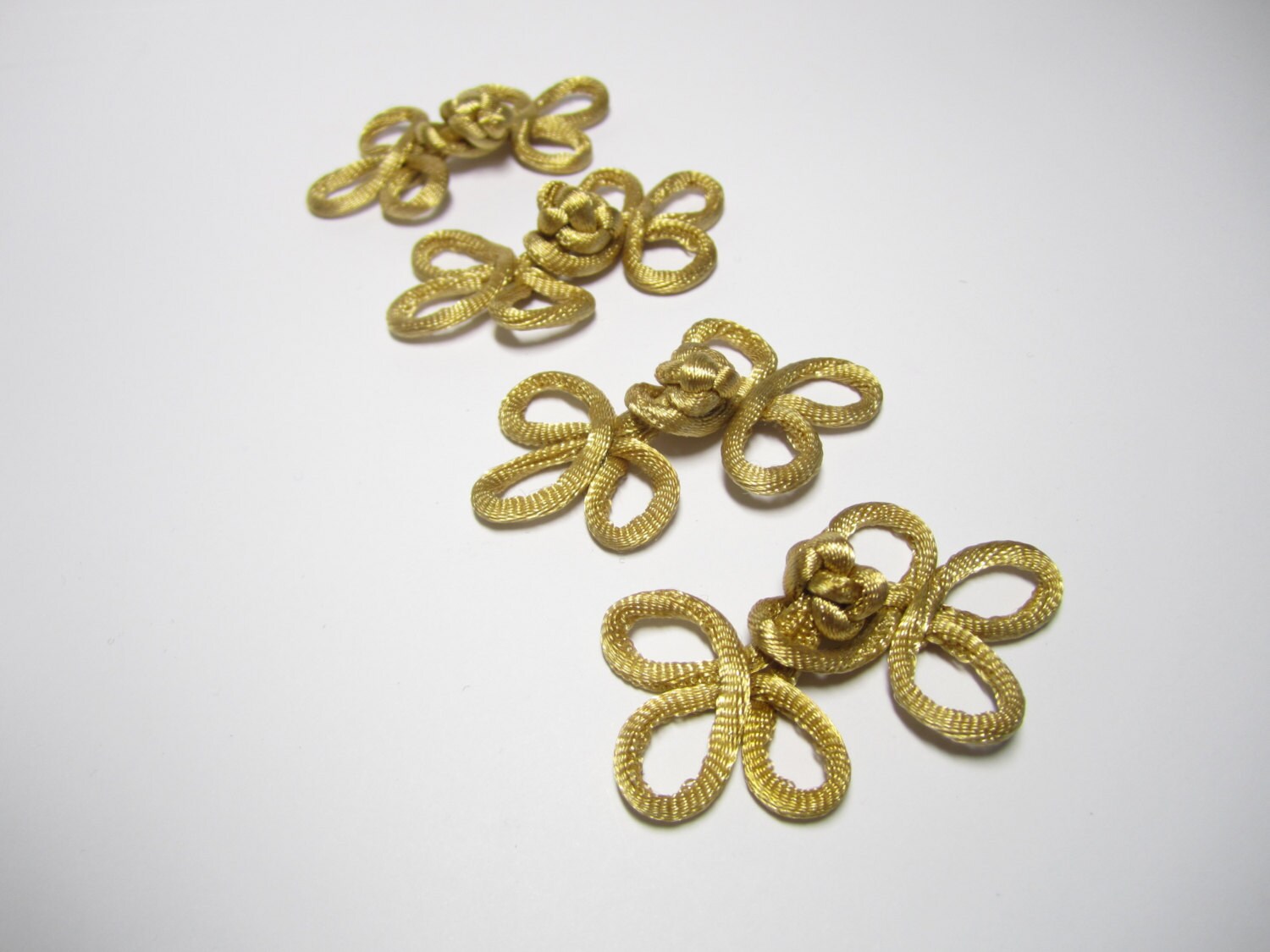 Chinese knot button closures 4 pairs light gold fancy knot