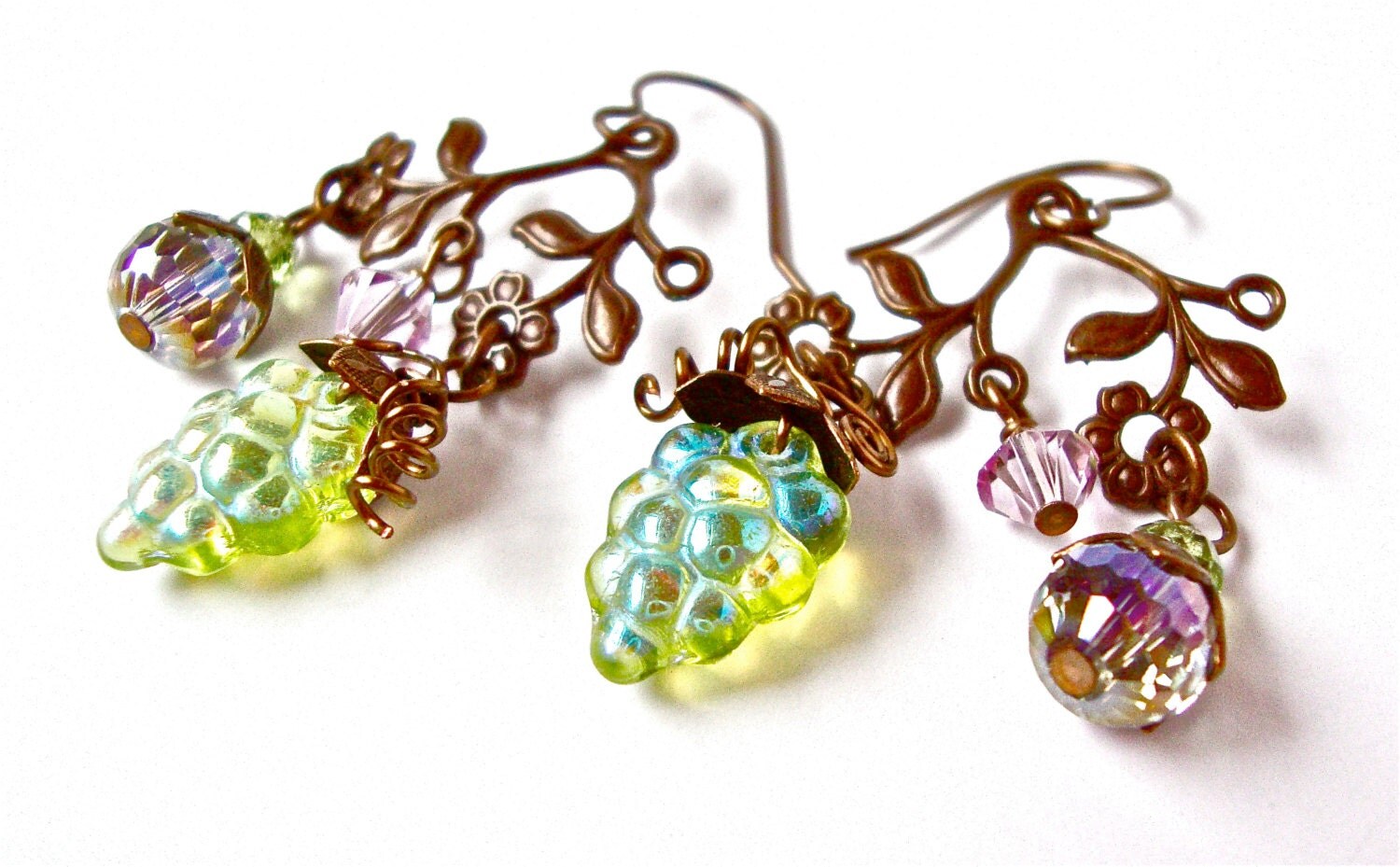 Grape earrings brass chandelier earrings by sparklecityjewelry