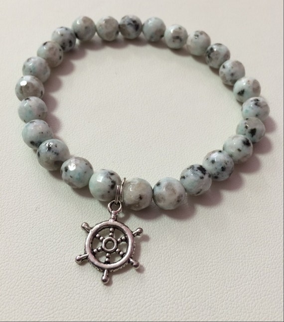 Stern Charm Bracelet Faceted Kiwi Jasper Gemstone Bracelet