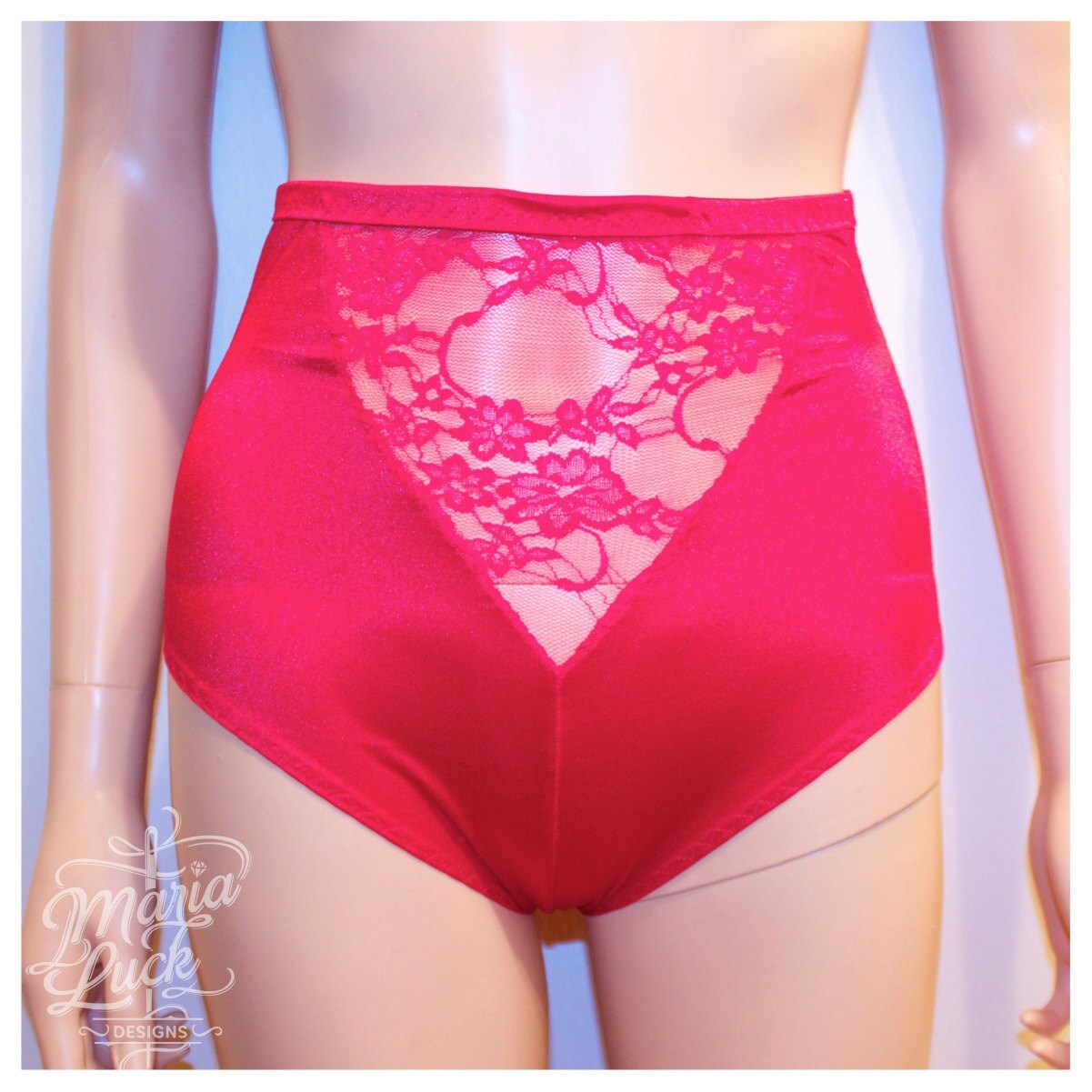 Red lace satin spandex high waist shorts hotpants burlesque
