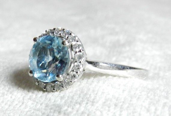 Engagement Ring Diamond Halo Light Blue Topaz by LoveAlwaysGalicia