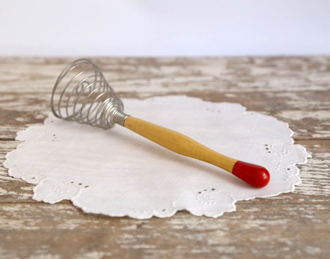 Vintage Wire Whisk with Wooden Handle and Red Tip kitchen