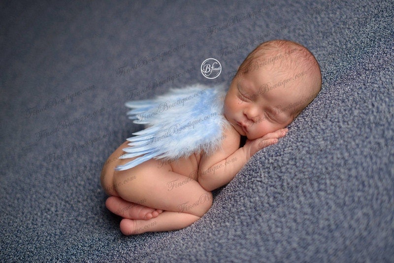 Light Blue BABY ANGEL WINGS for Small Newborn Boy Photo Prop