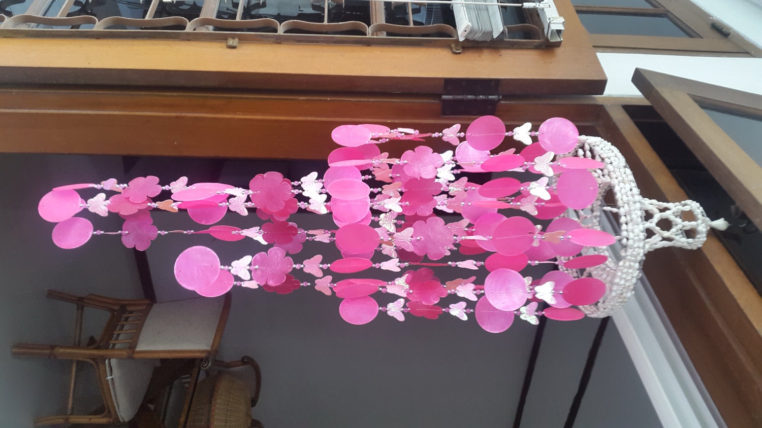Pink Capiz Shells Erfly Wind Chime Garden Decor Pink Capiz Shells Erfly Wind Chime Garden Decor Zoom