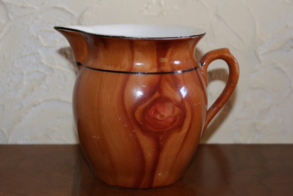 Vintage Czechoslovakian Cream Pitcher With Wood Grain Pattern Made 1940s to 1950s