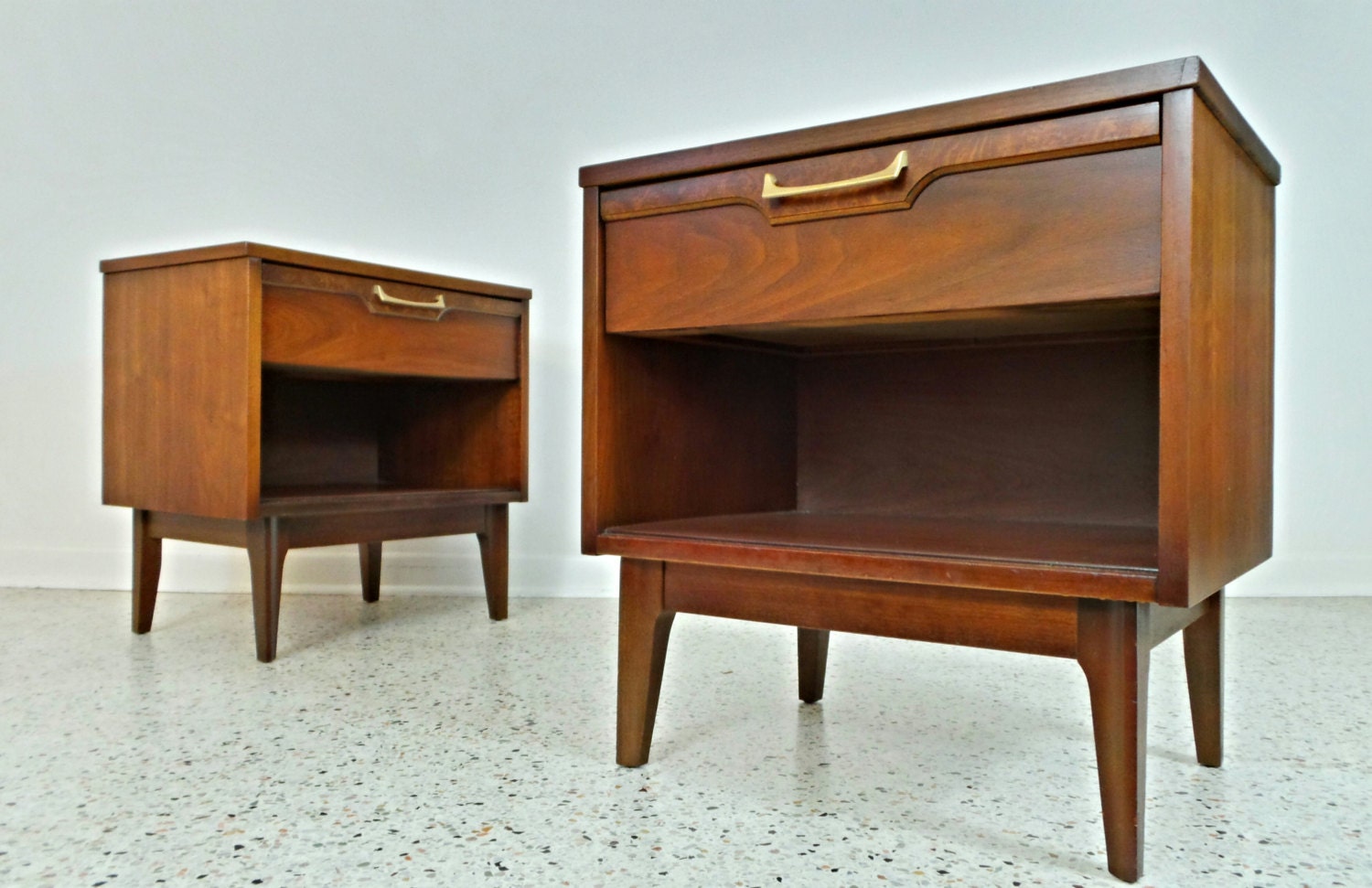 pair mid century modern walnut nightstand end tables ...