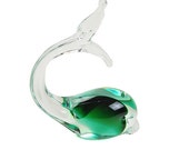 Art Glass Whale Ronneby Sweden FM Kontsglas Paperweight Decor Emerald Green
