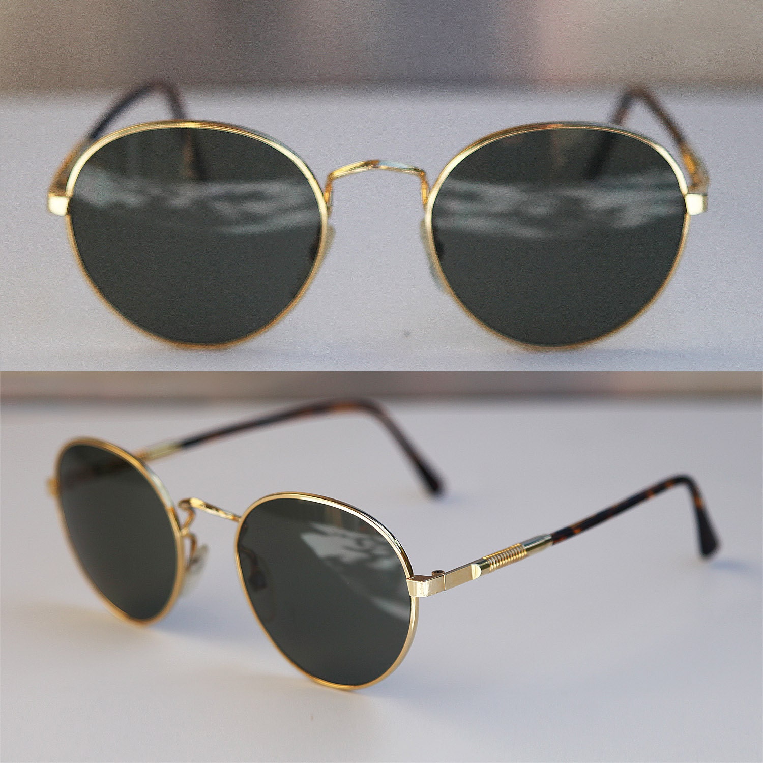 90s Perry Ellis Round Sunglasses Gold Metal Wire Frames 