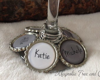 Personalized Wine Charms, Set of 6, Bachelorette Party Favors, Wedding Favor, Custom Name, Wedding Party, Wine Rings