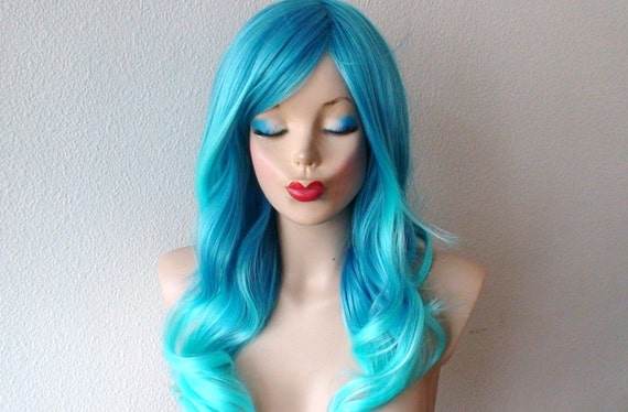 Blue Ombre Synthetic Wig - wide 7