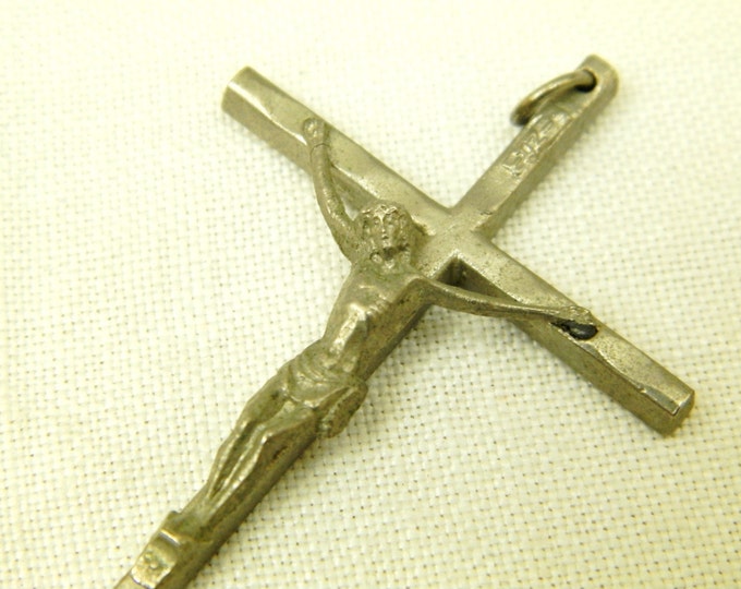 Vintage French Mid Century Metal Crucifix / Religious Jewelry / Christian Cross / Jesus / Christ / Catholic / Church / Christian Jewellery