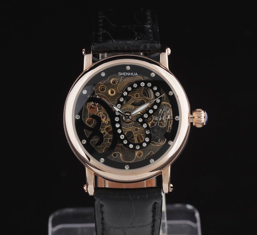 Women's Skeleton Watch Steampunk Watch Rose Gold Unique Butterfly Skeleton Dial Automatic Self Winding Gift for Her BLACK