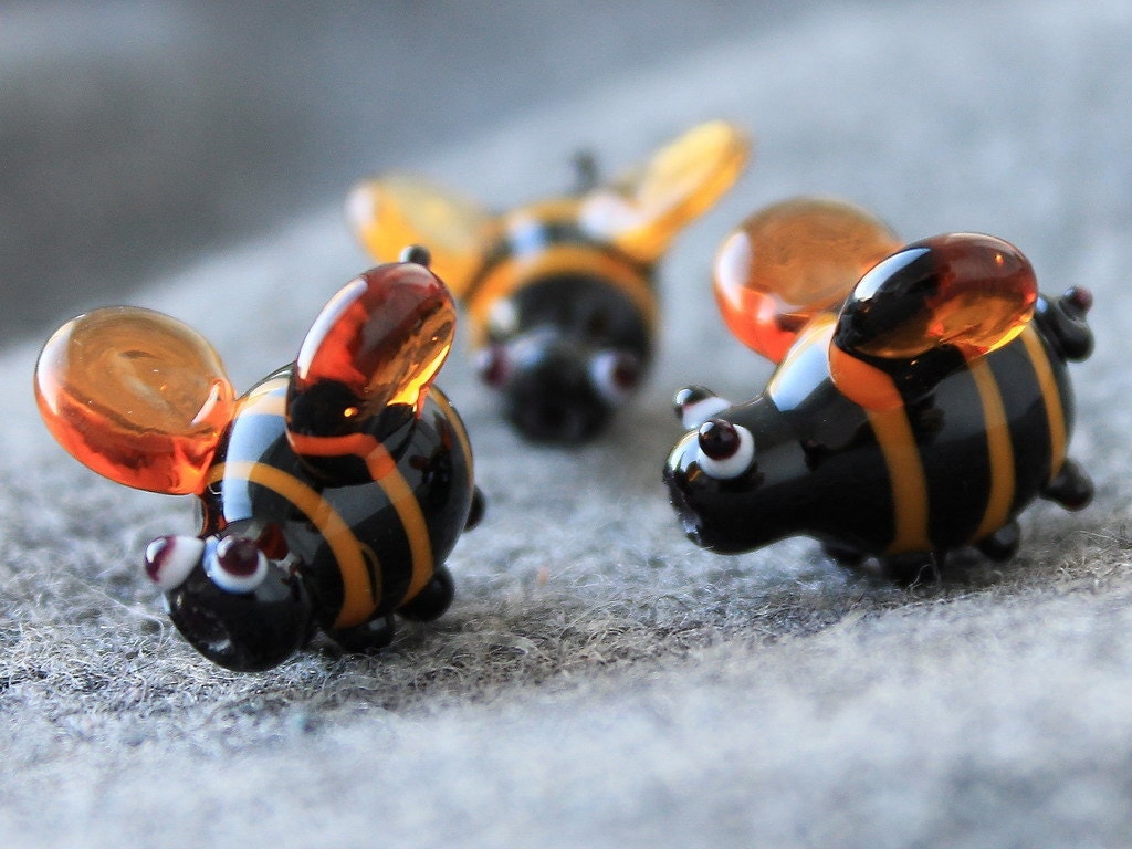 Lampwork Glass Bumble Bee Beads Handmade Glass Lampwork Bee