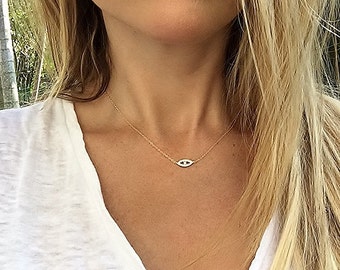 Harmony Evil Eye Necklace, Gold Evil Eye, Diamond Evil Eye Necklace, Hamsa Necklace, Protection Necklace
