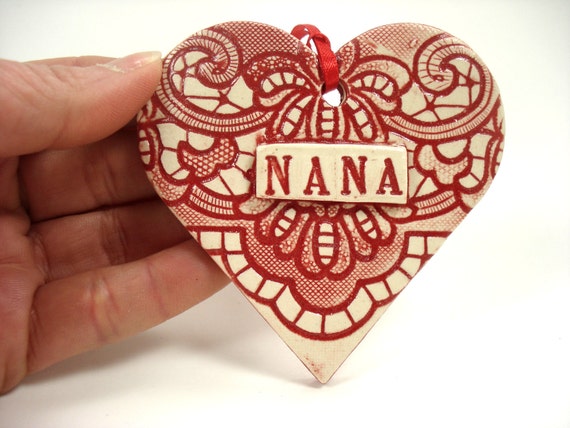 Nana Heart Grandmother's Ornament Gift for by MagicMoonPottery