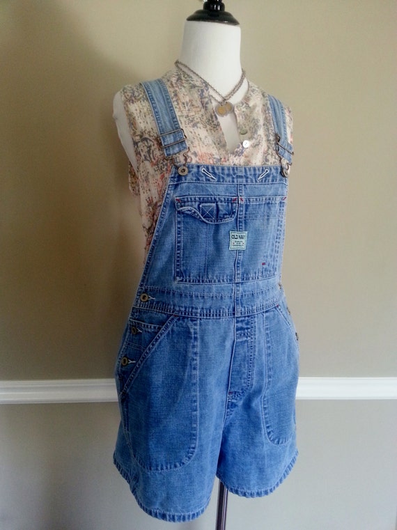 Vintage 90s Overall Shorts / 1990s Denim by thejadedorris on Etsy