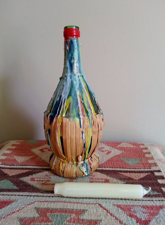 Vintage Chianti Wine Bottle Raffia Wrapped Wine Bottle