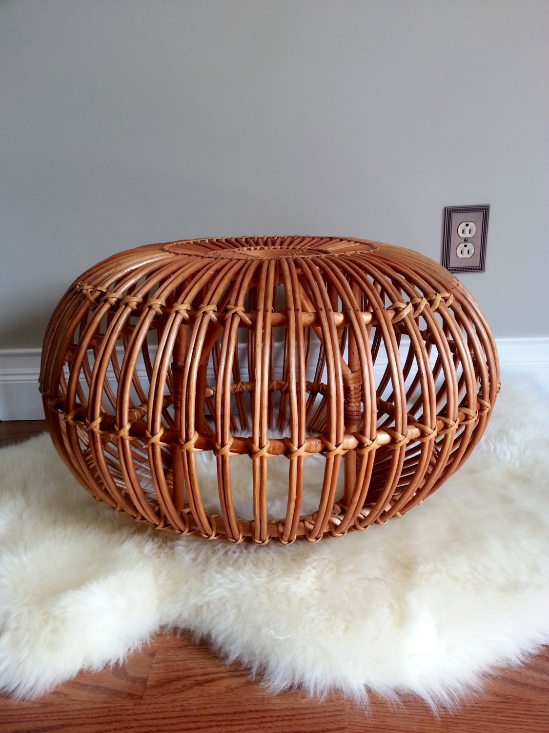 Franco Albini Rattan Ottoman Large Foot Stool Pouf Extra