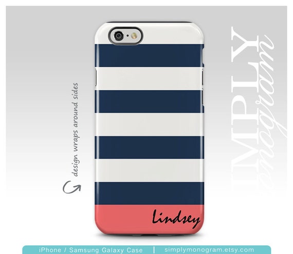 Navy and Coral Striped Case