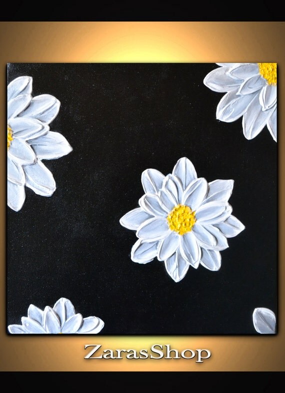 Black white abstract flower painting Textured Modern by