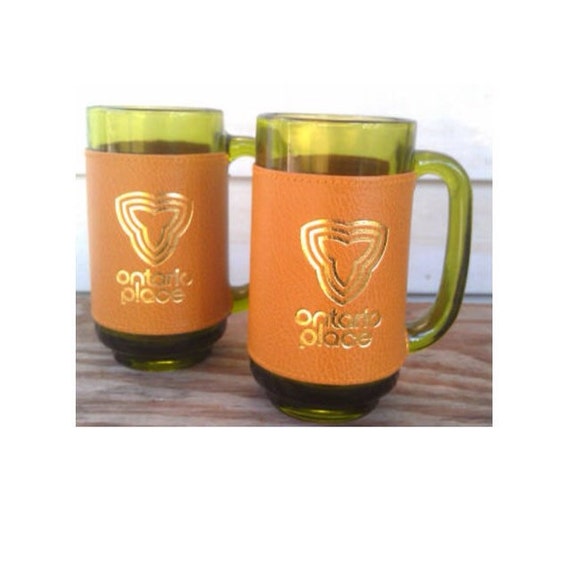 Vintage Beer Mugs Ontario CanadaGreen Glass Set of 2 with