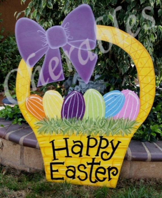 Easter Basket 3' Yard Art Easter Outdoor Wood Decoration