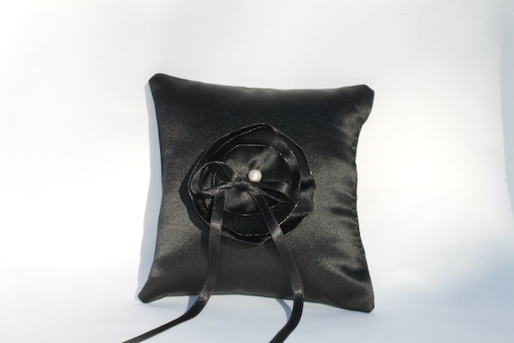 Black and white wedding ring cushion