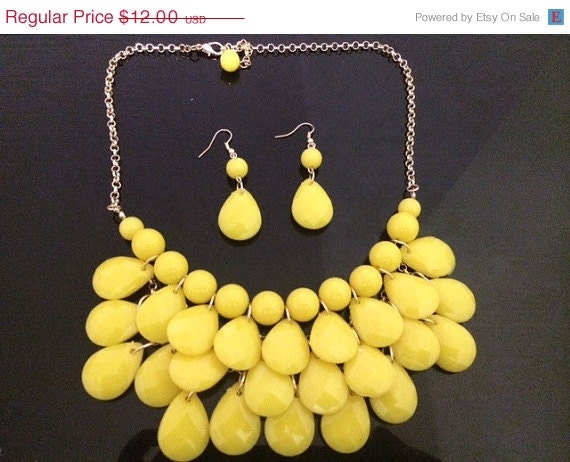 Bubble Earring and Necklace Set - 2014 Necklace, Yellow Bib Necklace Set, Yellow Color Necklace,