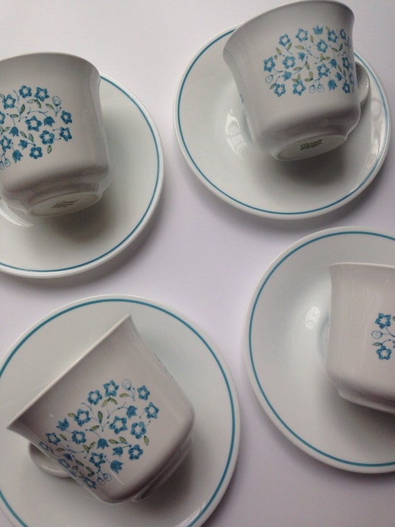 Vintage Corelle Tea Cup and Saucer Set Blue by