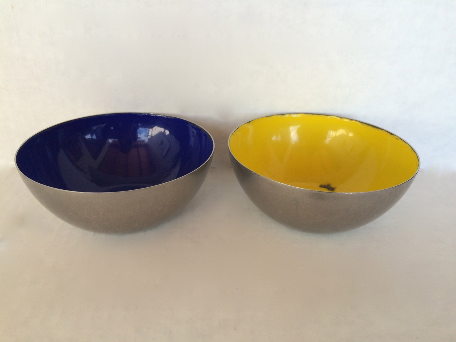 Vintage Pewter Enamel Bowls Pair of Mid Century by TizaVintage