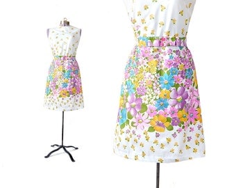 Floral Dress, Cotton Dress, 1960s Dress, Floral Print Dress,, Vintage Dress, White Dress, 60s Dress, Vintage Clothing, Small