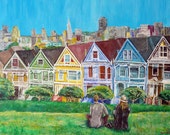 Couple at Alamo Park, Painted Ladies San Francisco California Painting by marinelaArt - Acrylic Fine Art on 30" x 24" Large Canvas Paintings Couple at Alamo Park, Painted Ladies San Francisco California Painting by marinelaArt - Acrylic Fine Art on 30" x 24" Large Canvas Paintings