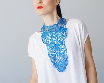 30% Inspiration Blue Necklace Venise Lace Necklace Lace Jewelry Bib Necklace Statement Necklace Body Jewelry Gift/ ERCOLA