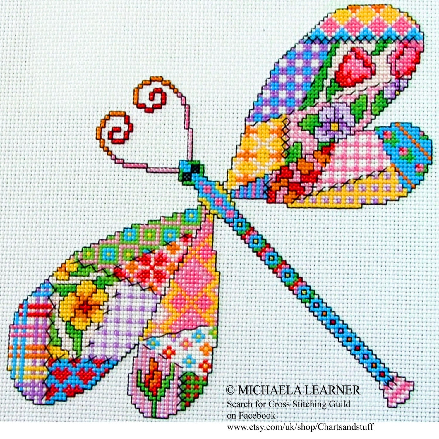 Patchwork Dragonfly Cross Stitch Instant Download Pdf Pattern