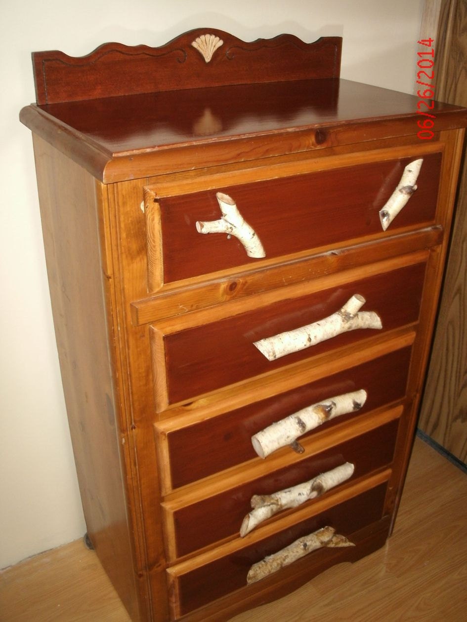Refurbished Wood Dresser White Birch Branch Handles Haute Juice