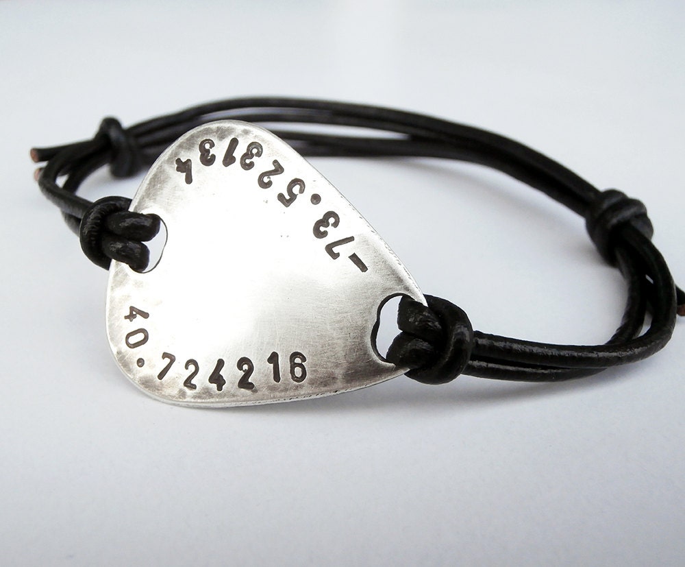 Custom Guitar Pick Bracelet German Silver Leather Bangle