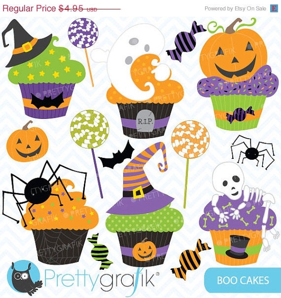 80% OFF SALE Halloween cupcake clipart commercial use, vector graphics, digital clip art, digital images - CL564 Il_570xn