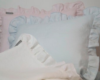 Linen pillow cases - linen bedding, ruffled pillow cases linen pillow shams,