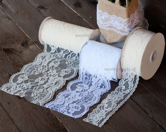 Lace Ribbon Floral Trim Patterned Ivory/ Baige and White (available in 4 sizes)