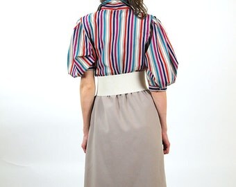 Striped colorful vintage dress, women midi dress, summer fashion, size L, 12