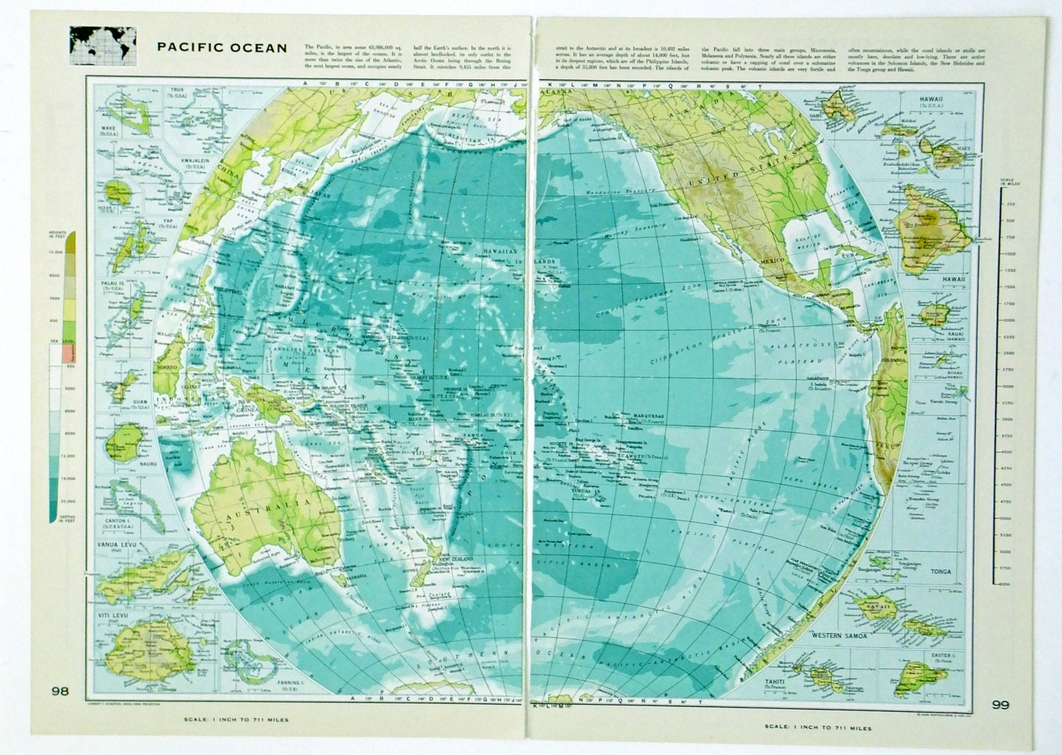 Large Pacific Ocean map Vintage Map of the Pacific Ocean