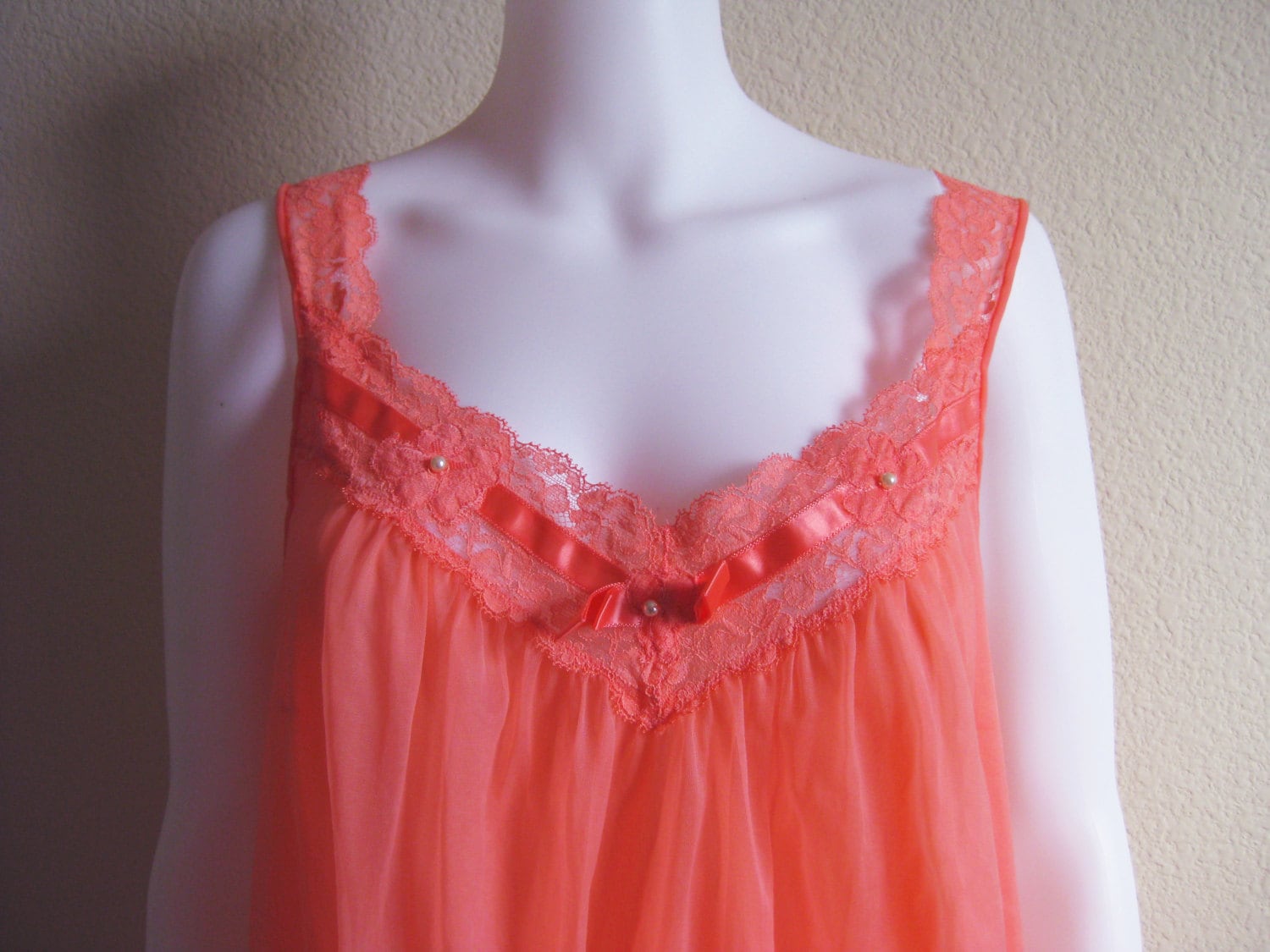 Pink Chiffon Babydoll Nightgown Vanity Fair Medium
