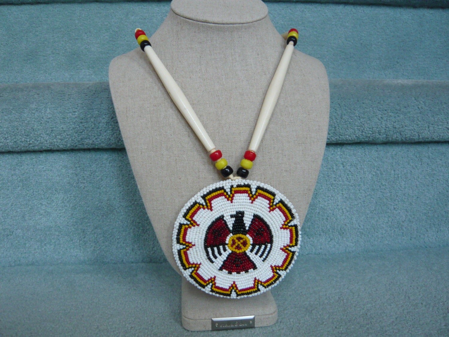 Vintage Native American Beaded EAGLE Pendant Necklace