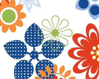 Bloom Modern - Floral, Orange/Blue/Green (1BLM1) In The Beginning Fabrics - Yardage