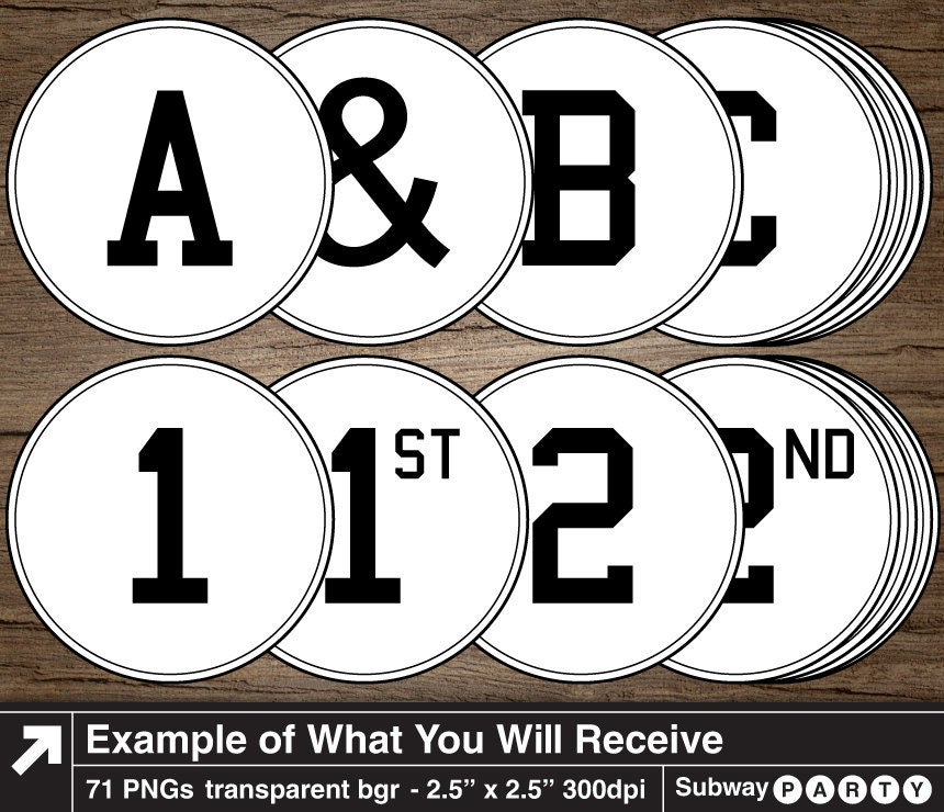 Printable Black Letters & Numbers in 2.5 Circles.
