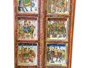 Antique Hand Carved panels Indian princess Jhansi on horse, teak Door panels - Classic eclectic indian vintage